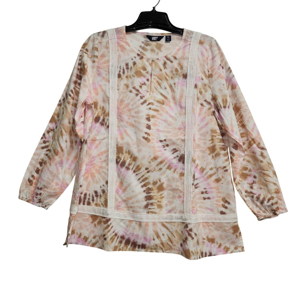 Lands End XL Tie-Dye Long Sleeve Tunic Top With Button Detail Cotton.4034